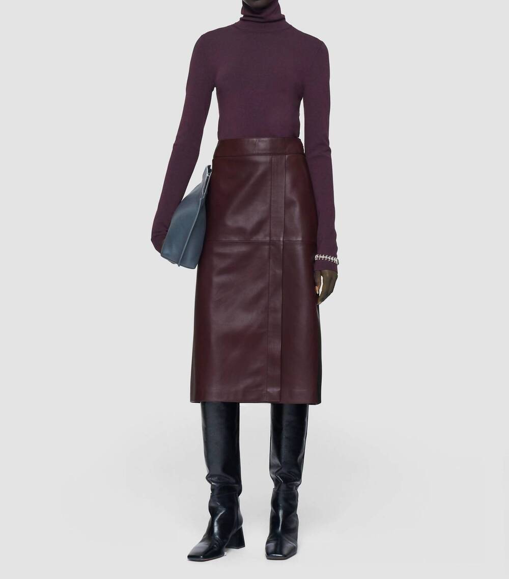 NEW JOSEPH sèvres nappa leather midi skirt in maraschino
